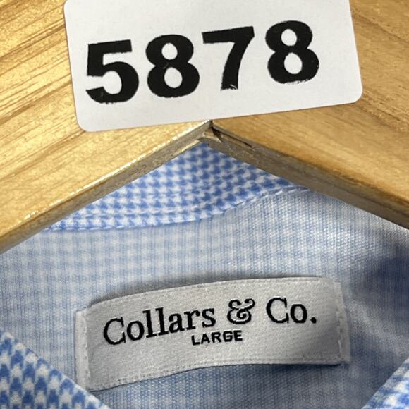 Collars & Co Polo Shirt Mens L Blue Houndstooth Performance Golf Dress Collar - Picture 6 of 8